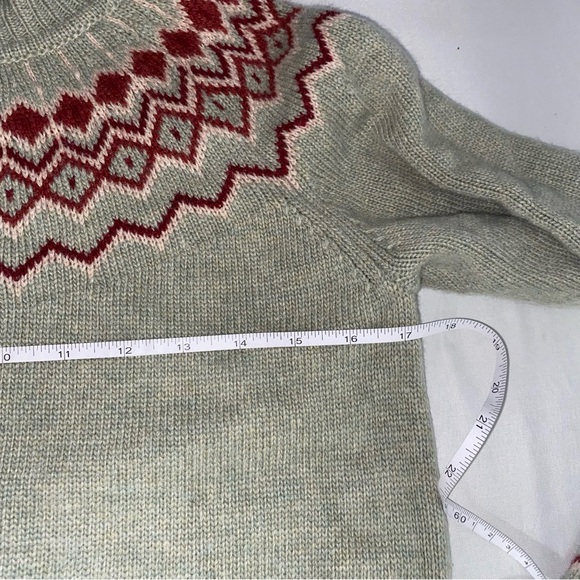 Cyrillus Paris Sage Green Wool Blend Ruffled Neck Knit Sweater Dress, Size Large - Picture 7 of 9